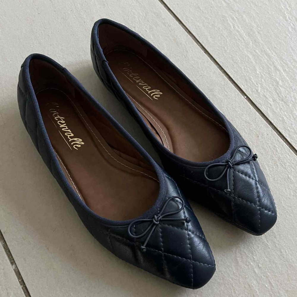 L'INTERVALLE Quilted Black Pointed-Toe Ballet Flats
